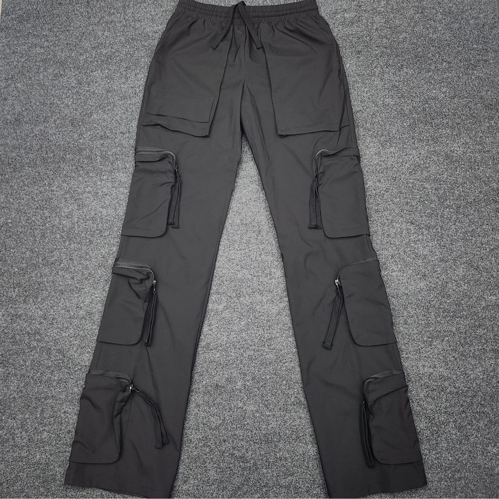 MNML XS Black Multi Pocket Cargo Sweatpants Techwear Streetwear Y2K Utility Core